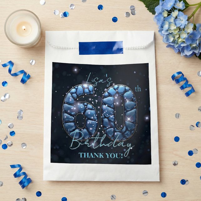 Sachets En Papier Elegant 60th Birthday Blue Gemstone Glamorous (Créateur téléchargé)