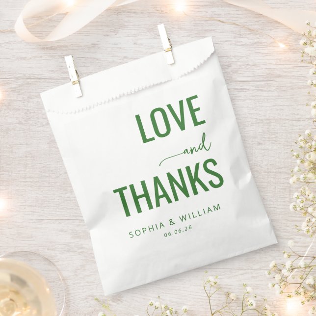 Sachets En Papier Élégant Amour Typographique Vert Merci (Coupé)