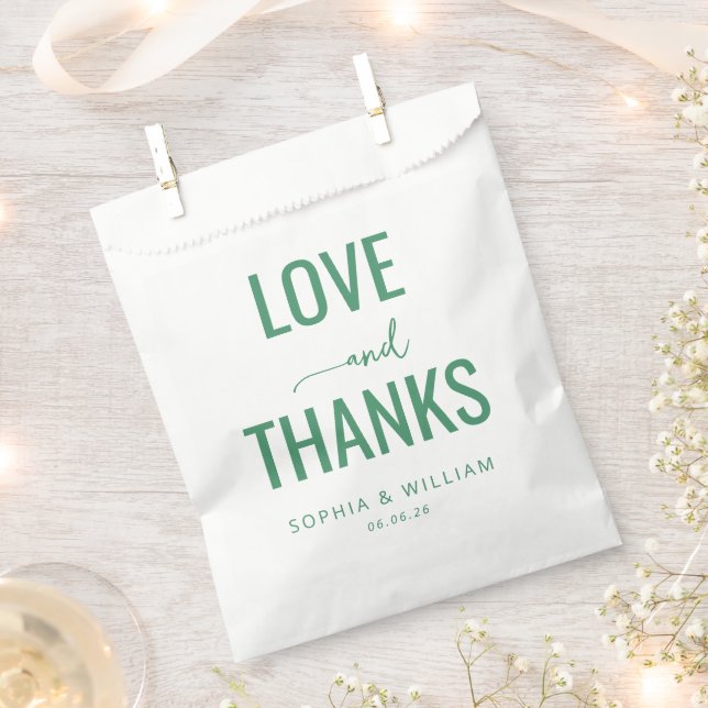 Sachets En Papier Élégant Amour Vert Merci (Coupé)