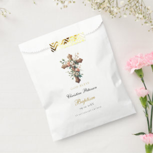 Sachets En Papier Elégant aquarelle Floral Cross Baptism