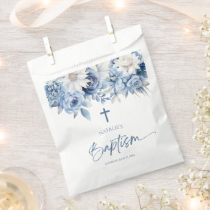 Sachets En Papier Élégant Baptême Floral Bleu Dusty