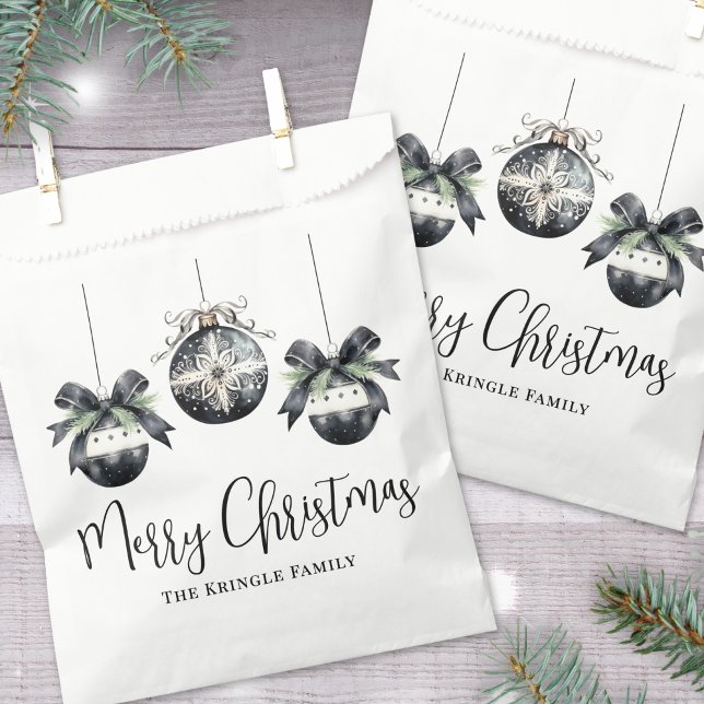 Sachets En Papier Elegant Black White Christmas Party (Elegant Simple Black White Christmas Party Favor Bag)
