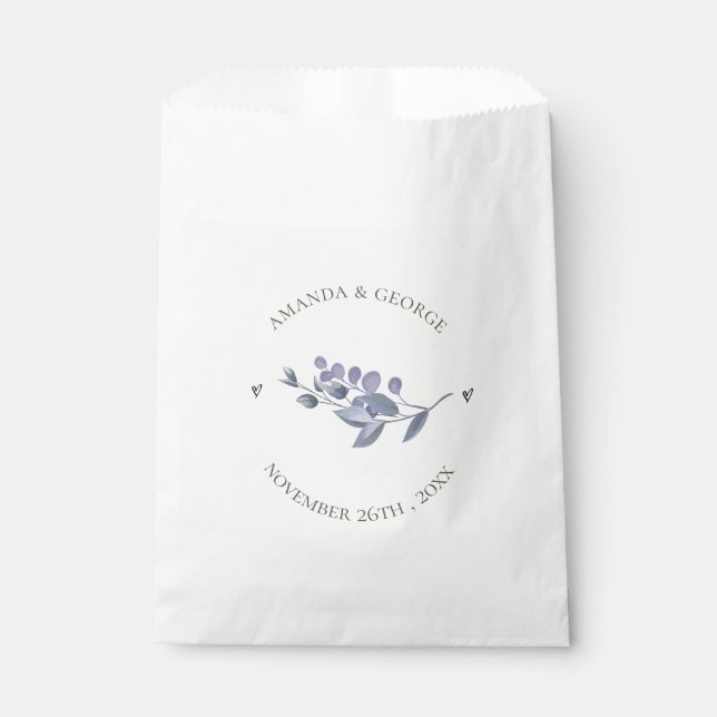 Sachets En Papier Elégant bleu bleu floral Mariage de coeur (Devant)