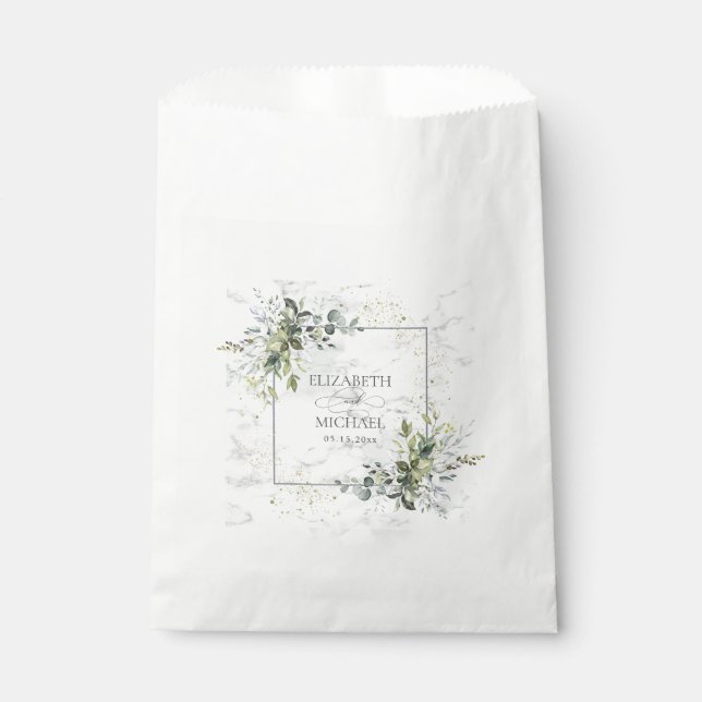 Sachets En Papier Elégant bleu Dusty Eucalyptus Marbre vert (Devant)