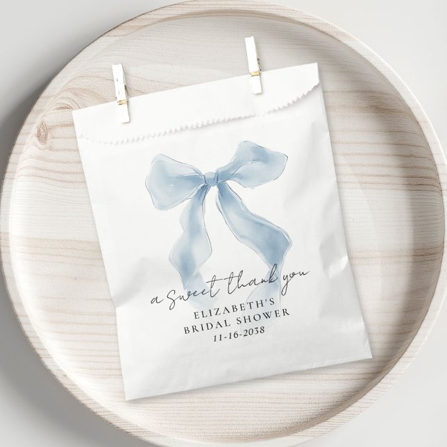 Sachets En Papier Elegant Blue Bow Bridal Shower Thank You (Elegant Blue Bow Bridal Shower Thank You Favor Bag)