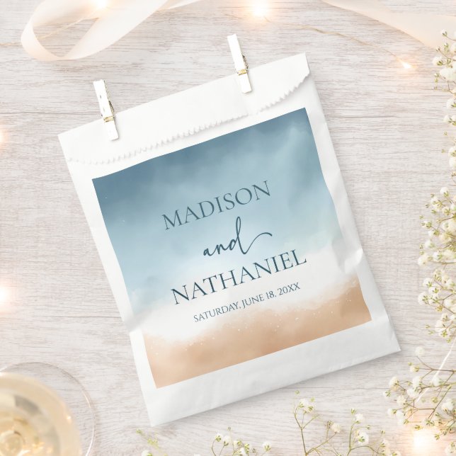 Sachets En Papier Elégant Blue Ocean Beach Mariage de sable (Coupé)