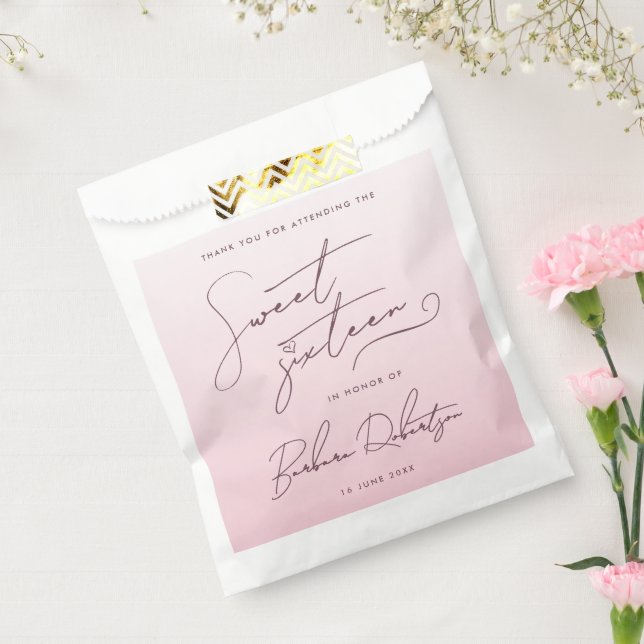 Sachets En Papier Elegant Blush Pink Ombre Script Sweet Sixteen  (Scellé)