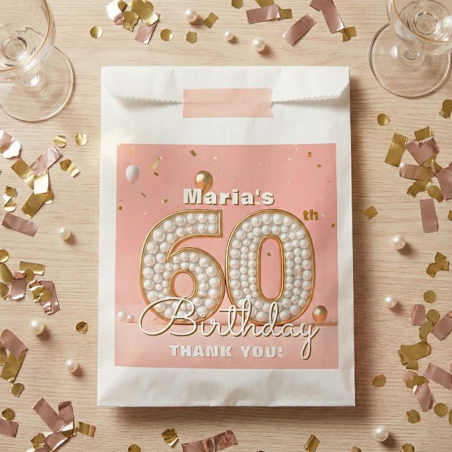 Sachets En Papier Elegant Blush Pink Pearl And Gold 60th Birthday (Créateur téléchargé)