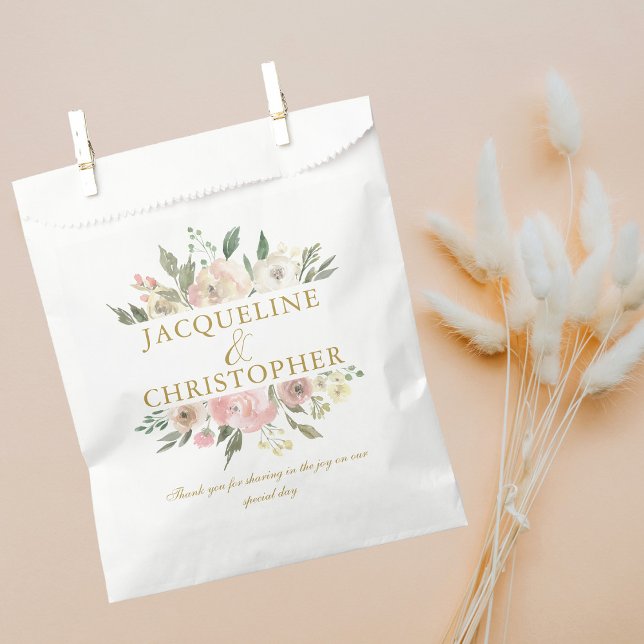 Sachets En Papier Elégant Blush Rose Or Floral personnalisé mariage (Créateur téléchargé)