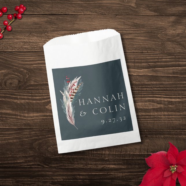 Sachets En Papier Élégant Bohème Rustique Pampas & Pin Vert Tanné Ro (Créateur téléchargé)