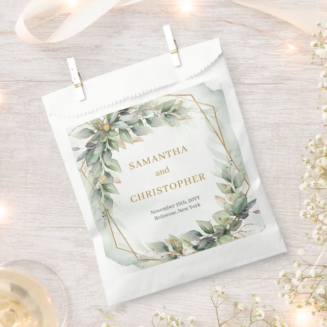 Sachets En Papier Elégant boho eucalyptus mariage or vert (Coupé)