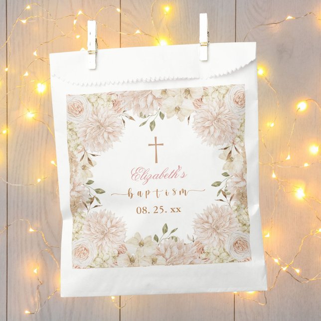 Sachets En Papier Élégant Boho rose Baptême floral (Créateur téléchargé)