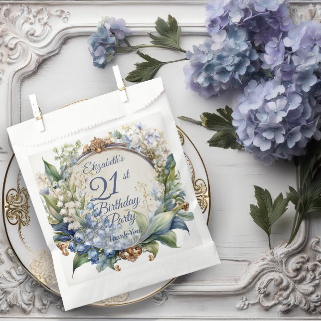 Sachets En Papier Elégant cadre floral baroque 21ème anniversaire (Elegant Baroque Floral Arch 21st Birthday Party Thank You Favor Bag)