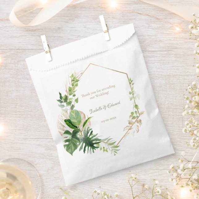 Sachets En Papier Elégant cadre géométrique vert Tropical Feuille Go (Coupé)