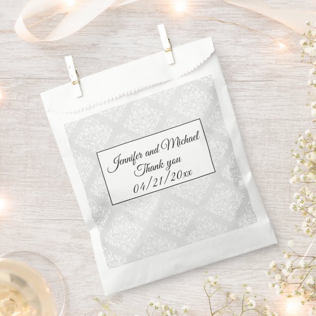 Sachets En Papier Elégant Damask Merci Mariage blanc (Coupé)