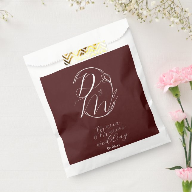 Sachets En Papier Elegant Delicate Floral Wedding Logo Deep Burgundy (Scellé)