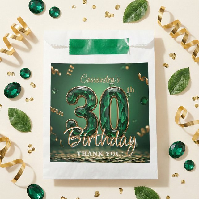 Sachets En Papier Elegant Emerald Green Gold Gemstone 30th Birthday  (Créateur téléchargé)