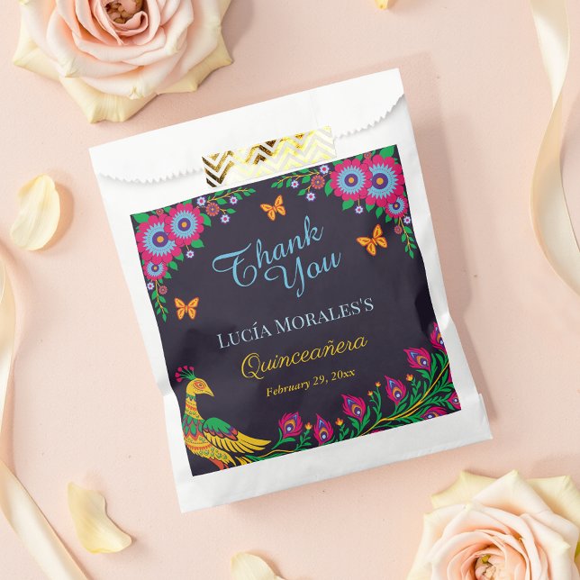 Sachets En Papier Elégant Floral Peacock Folk Art Fiesta Quinceanera (Créateur téléchargé)