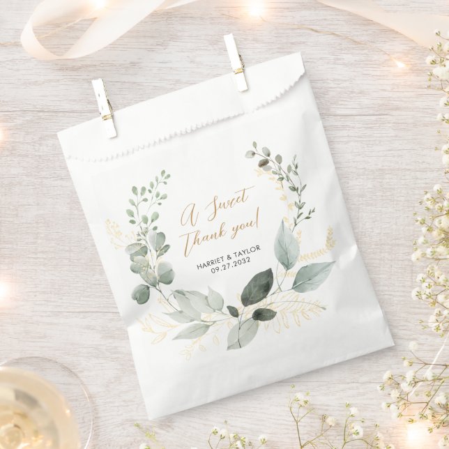 Sachets En Papier Elegant Gold and Greenery Eucalyptus Thank You (Coupé)