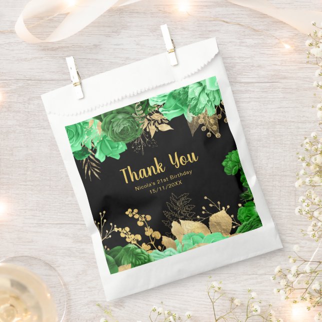 Sachets En Papier Elegant Green and Gold Flowers Birthday Party  (Coupé)