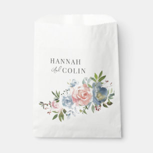 Sachets En Papier Élégant Guirlande Florale Bleu Poussiéreux et Rose