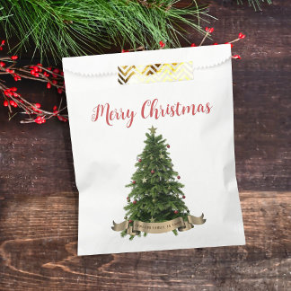 Sachets En Papier Elégant Joyeux Arbre de Noël Nom de famille Favori