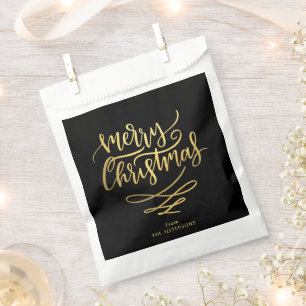 Sachets En Papier Élégant Joyeux Noël Script Or et Noir
