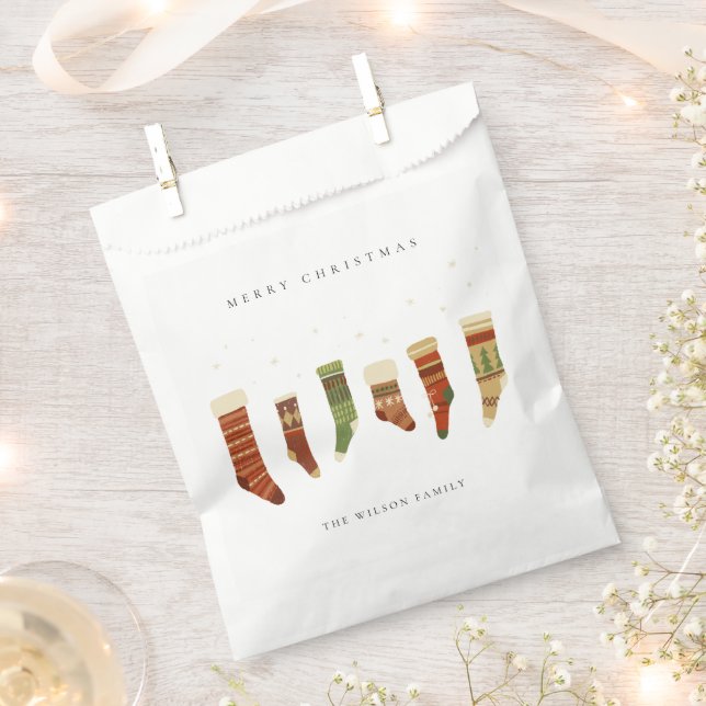 SACHETS EN PAPIER ÉLÉGANT KRAFT RED GREEN STAR CHIRSTMAS STOCKINES (Coupé)