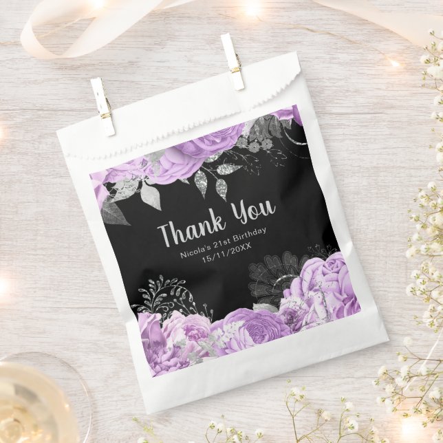Sachets En Papier Elegant Lilac and Silver Flowers Birthday Party (Coupé)