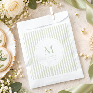 Sachets En Papier Élégant Mariage Classique Monogramme Rayure Sage