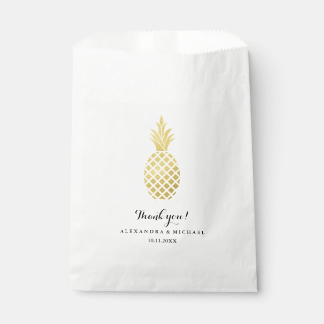 Sachets En Papier Élégant Mariage d'ananas en or (Devant)