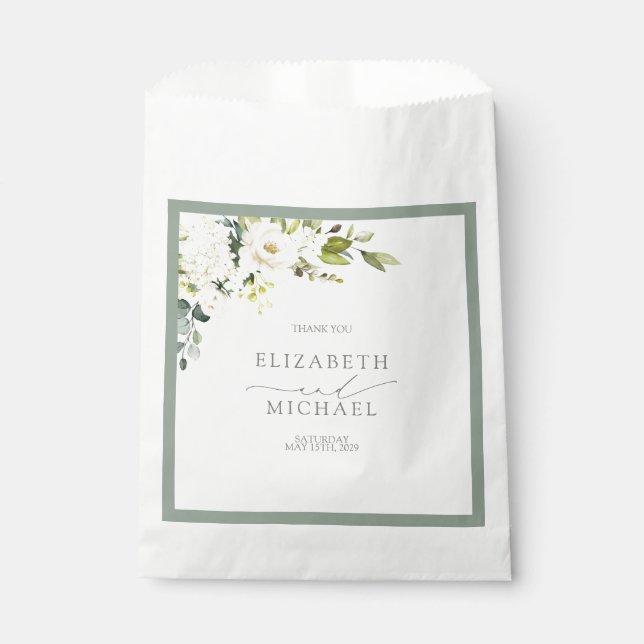 Sachets En Papier Elégant Mariage d'aquarelle gris blanc vert (Devant)