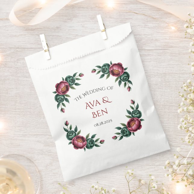 Sachets En Papier Élégant Mariage de Bourgogne et d'Emerald Peony (Coupé)