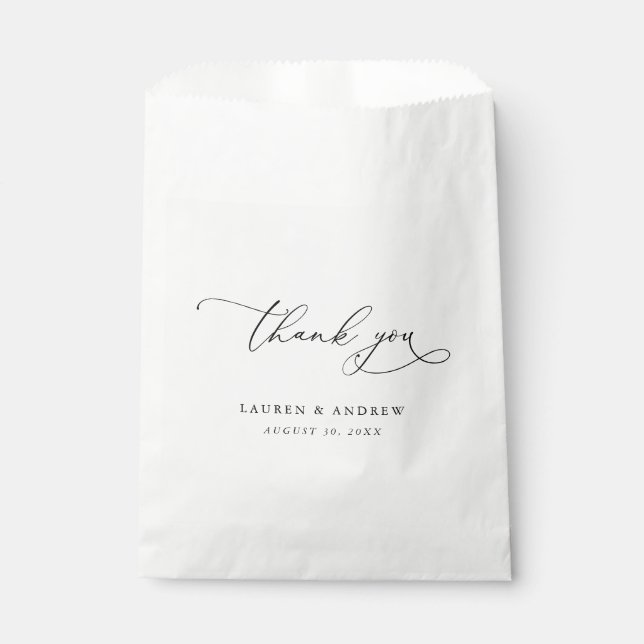 Sachets En Papier Élégant Mariage de calligraphie noir et blanc (Devant)
