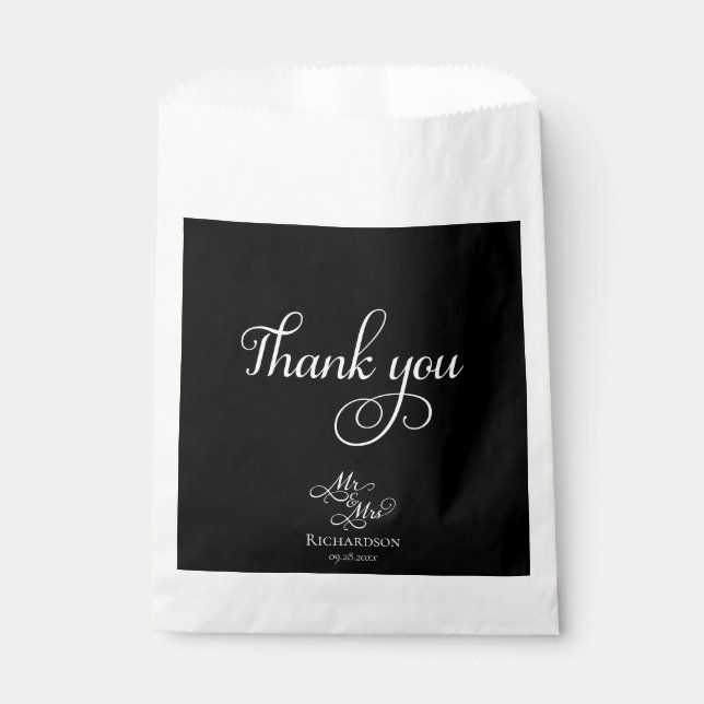 Sachets En Papier Élégant Mariage de Merci noir et blanc (Devant)