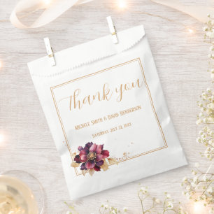 Sachets En Papier Élégant Mariage de script floral or Bourgogne