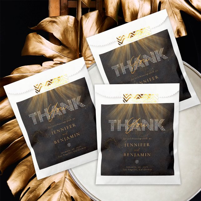 Sachets En Papier Élégant Mariage en or noir Diamant Chic (Créateur téléchargé)