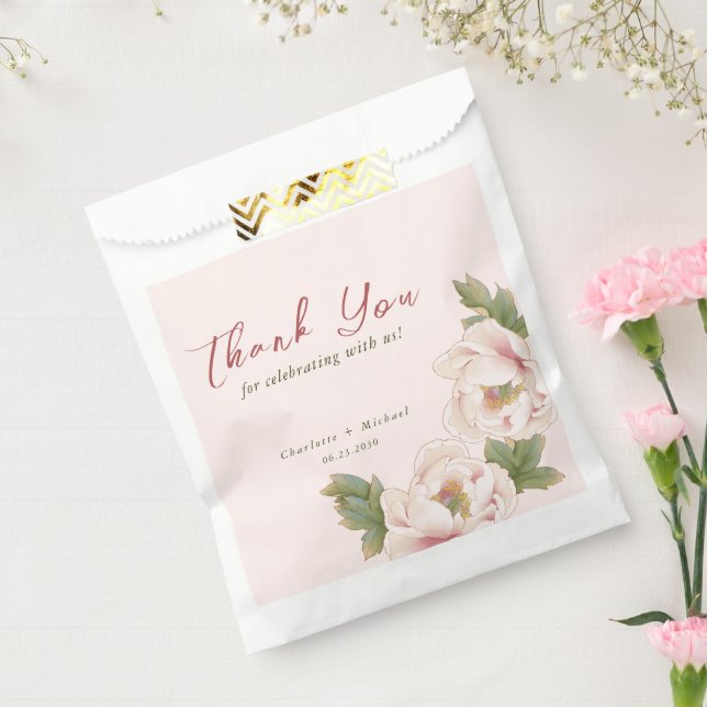 Sachets En Papier Élégant Mariage floral de pivoine rose (Scellé)