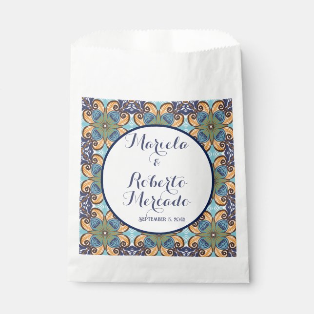Sachets En Papier Élégant Mariage Floral Mexicain Talavera (Devant)