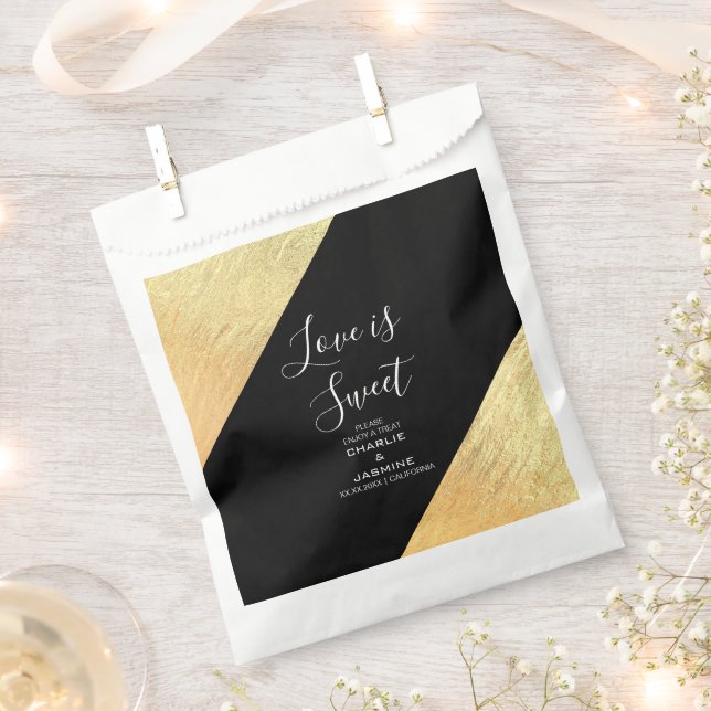 Sachets En Papier Élégant Mariage moderne Black & Gold Foil (Coupé)