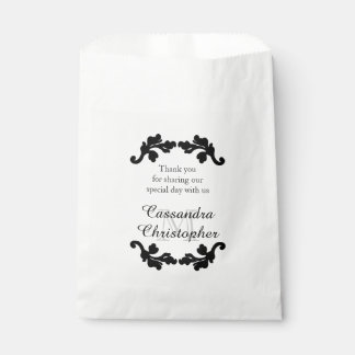 Sachets En Papier Élégant mariage monogramme merci noir et blanc