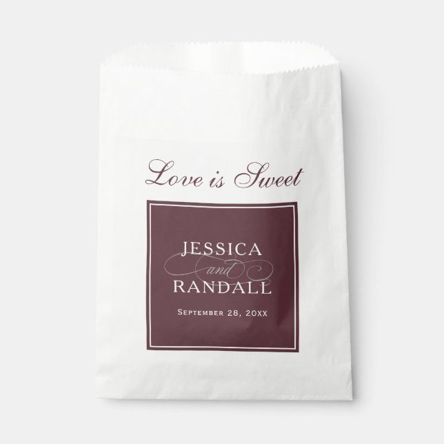 Sachets En Papier Elégant Marsala Bourgogne Red Love is Sweet (Devant)