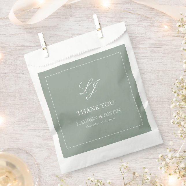Sachets En Papier Élégant Merci de Monogramme Vert Sage (Coupé)