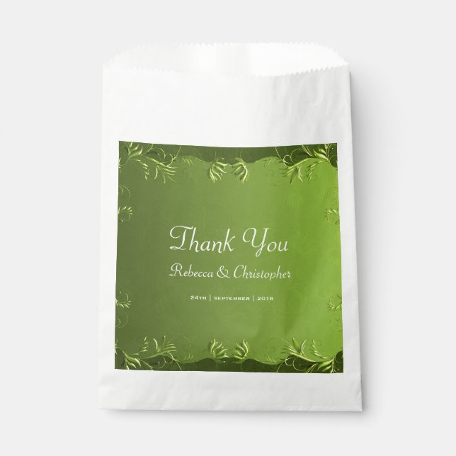 Sachets En Papier Élégant Merci Mariage vert (Devant)
