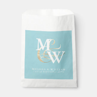 Sachets En Papier Elégant Monogram Gold Sea Glass Turquoise White Ma