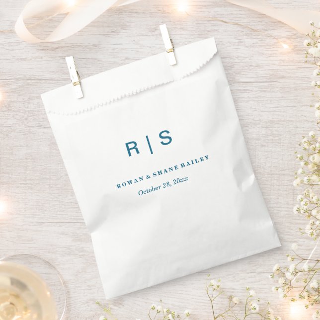 Sachets En Papier Elégant Monogramme Bleu Mariage Favor Sac (Coupé)