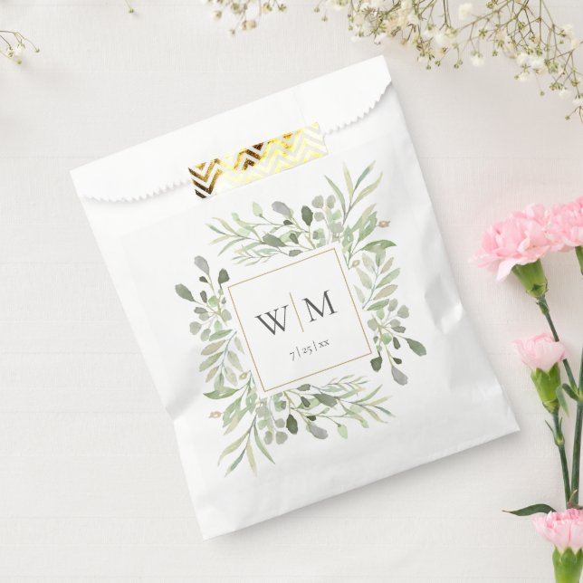 Sachets En Papier Élégant Monogramme de Mariage de Feuillage Vert (Scellé)