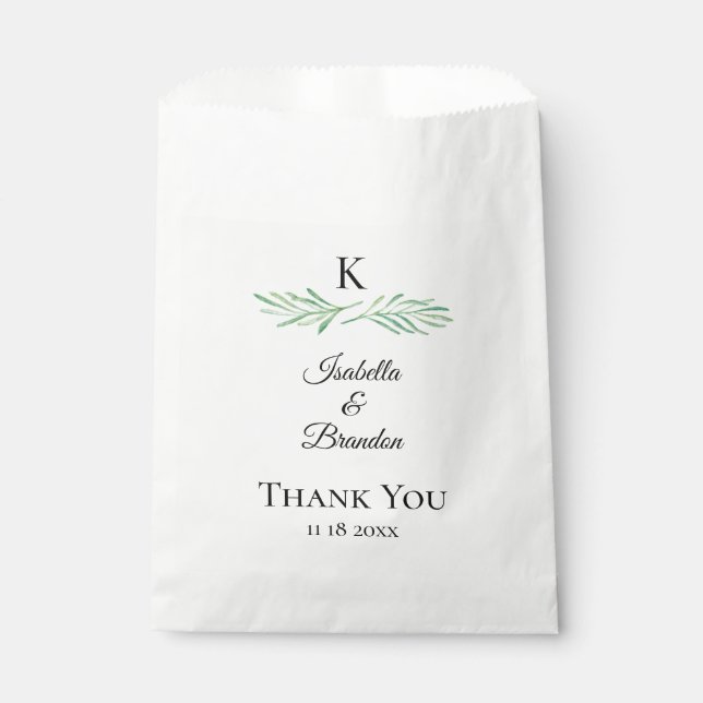 Sachets En Papier Élégant Monogramme Mariage de verdure (Devant)