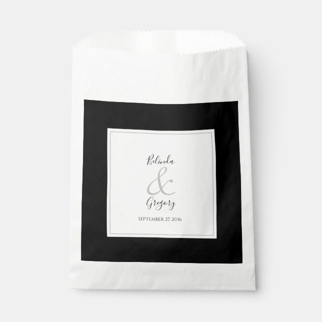 Sachets En Papier Élégant Monogramme Mariage noir et blanc (Devant)