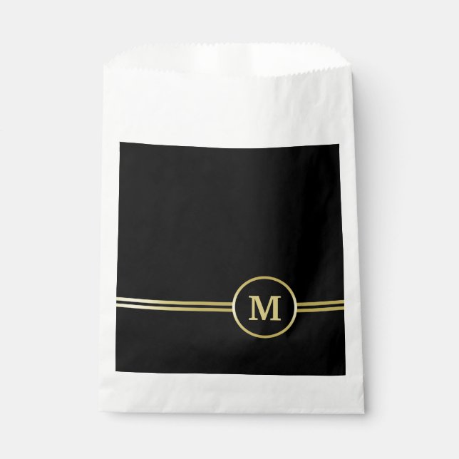 Sachets En Papier Élégant monogramme personnalisé or sur fond noir  (Devant)